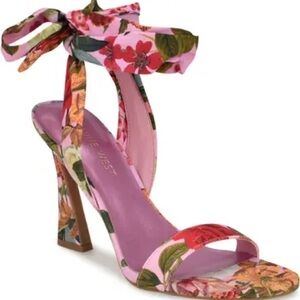 Nine West Kobs Ankle Tie Sandal - Pink Rose Print Multi